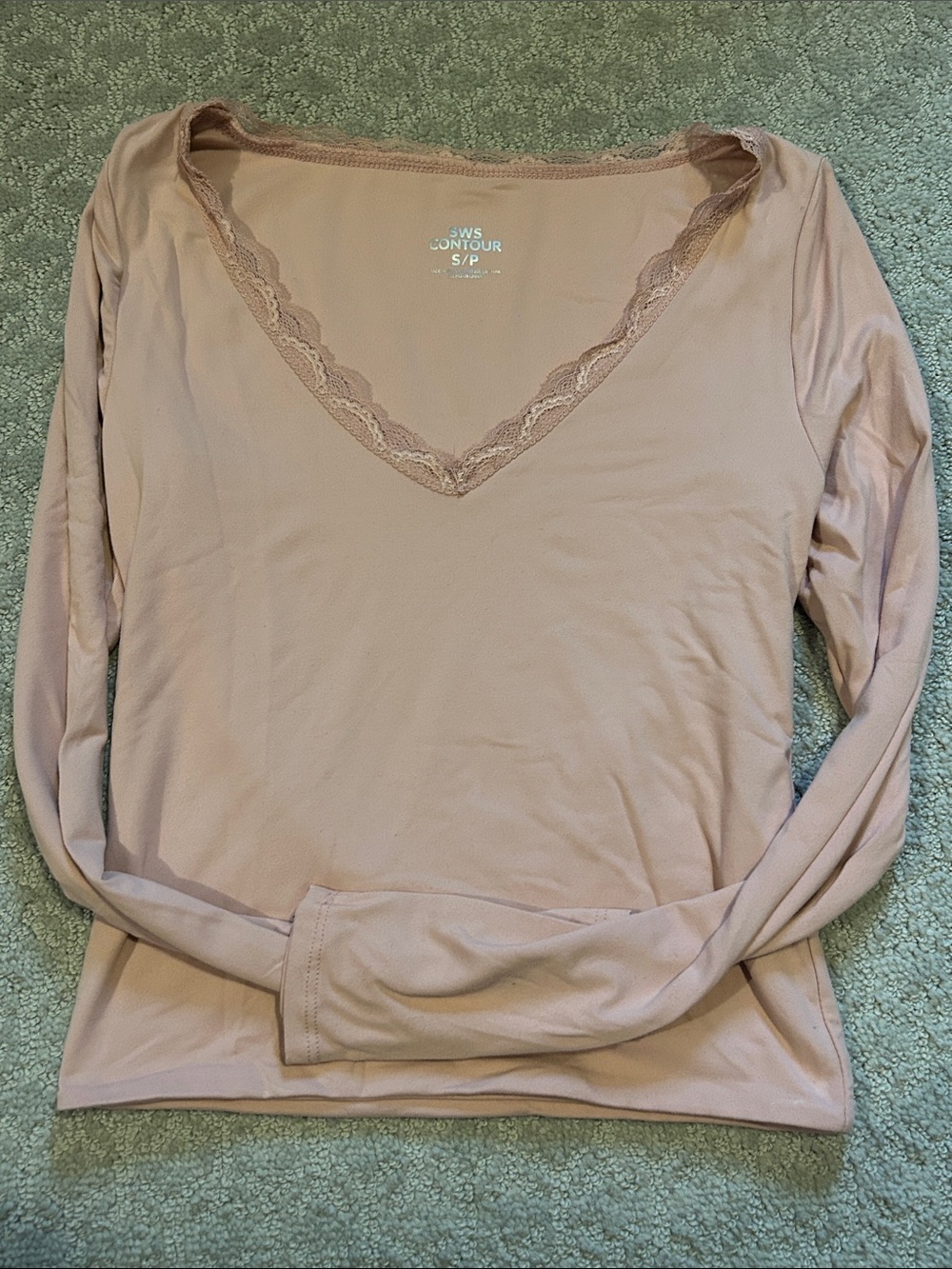 Contour Lace V-Neck Long Sleeve Top - Blush